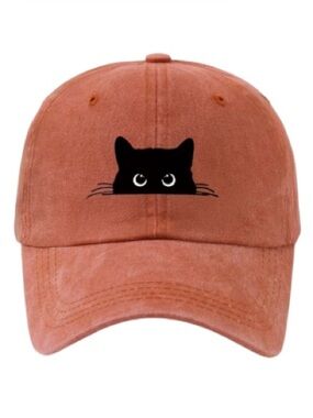 Embroidered 'Black Cat Adjustable Snapback Baseball Cap Vintage Wash NEW